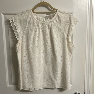Loft White Eyelet Sleeveless Blouse